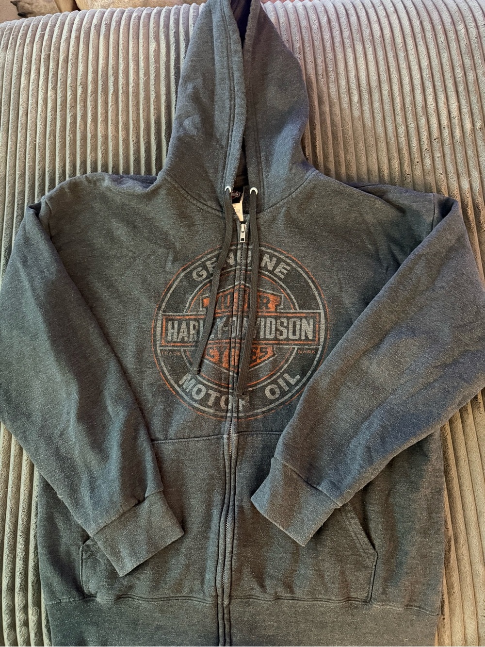 Harley-Davidson Gray Zip Hoodie with Orange Logo